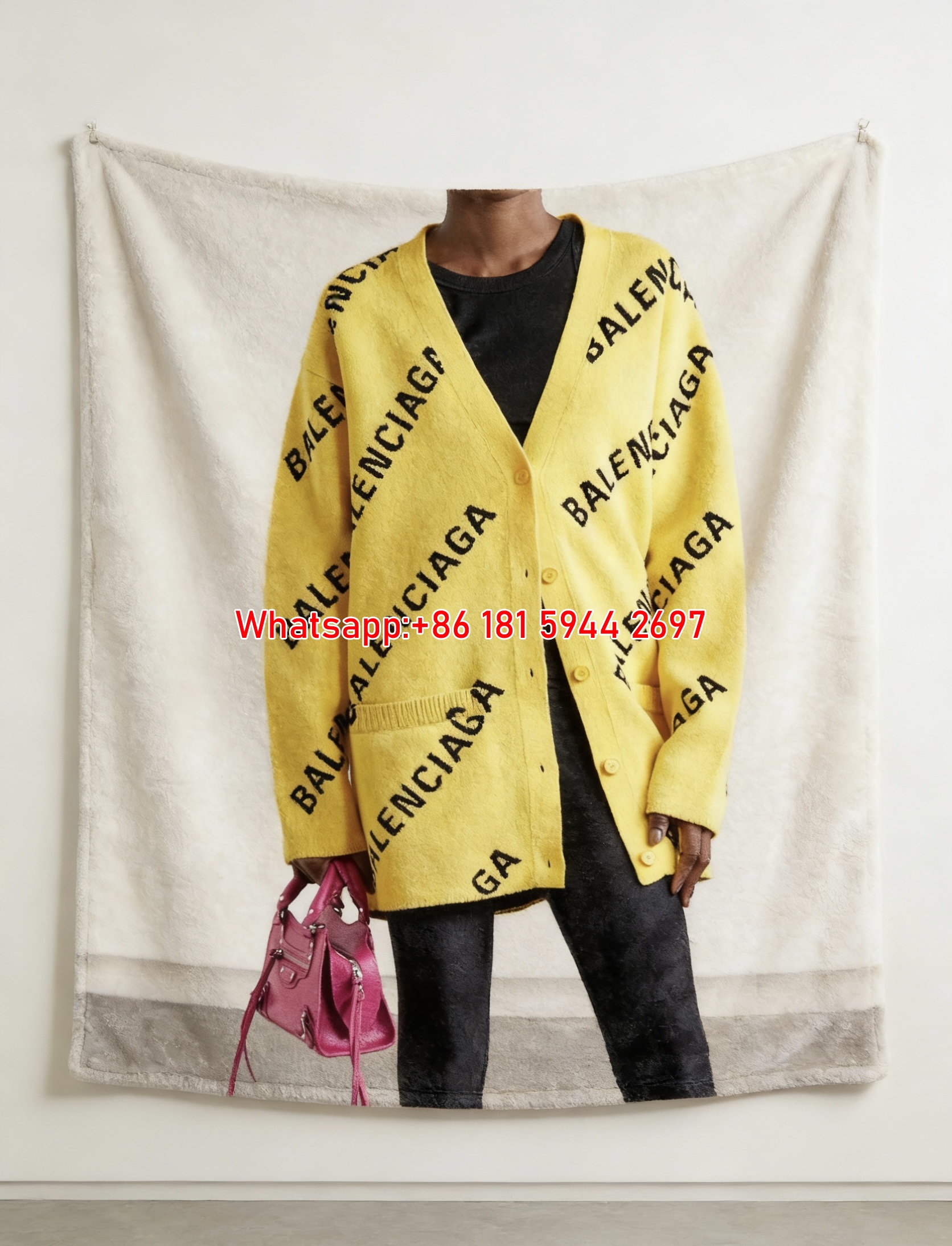Balenciaga Logo Print Flannel Throw Blanket for Sofa BA316